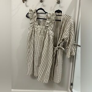 Nordstrom Beige and White Striped Robe and Nightgown Set